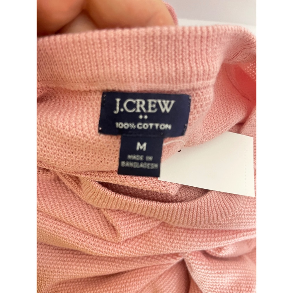 J.Crew Crewneck Sweater Mens Medium Pink 100% Cotton Textured Raglan CD617 - Picture 2 of 4